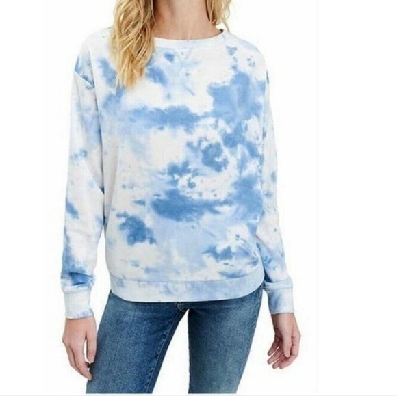 Splendid Tie Dye Thermal Top Size L Blue Crew Neck Long Sleeve Waffle Knit Shirt - Picture 1 of 9